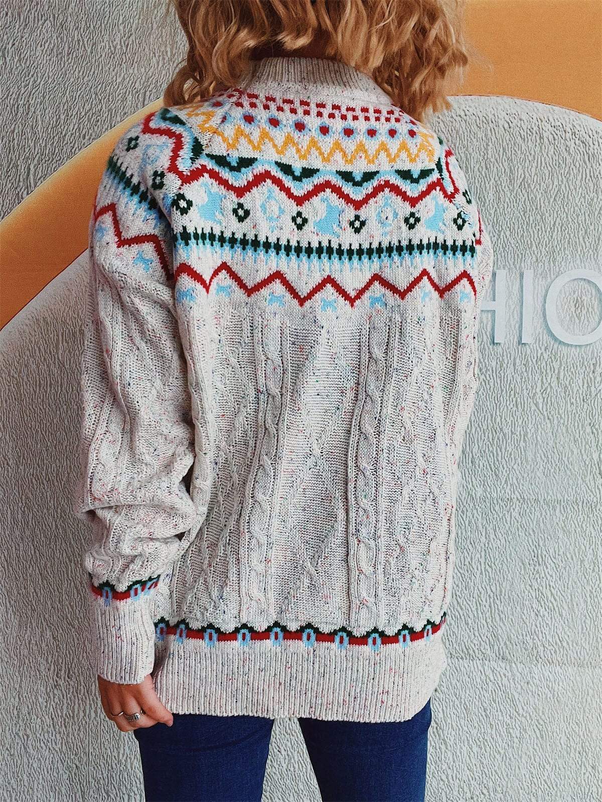 Cable-Knit Mock Neck Long Sleeve Sweater - Trendsi - Flyclothing LLC