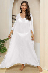 V-Neck Three-Quarter Sleeve Cover-Up - Trendsi - Flyclothing LLC