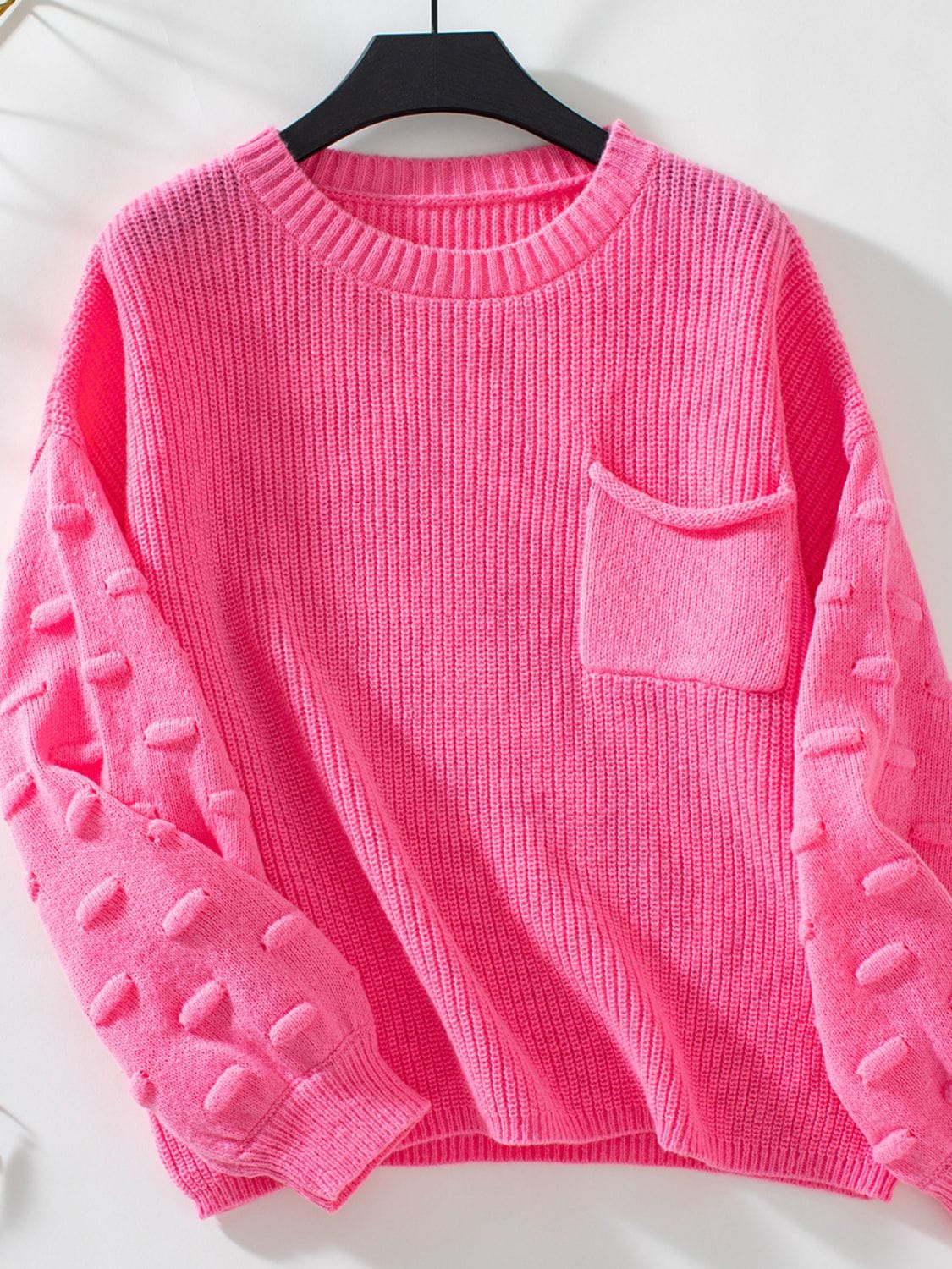 Round Neck Drop Shoulder Sweater - Trendsi