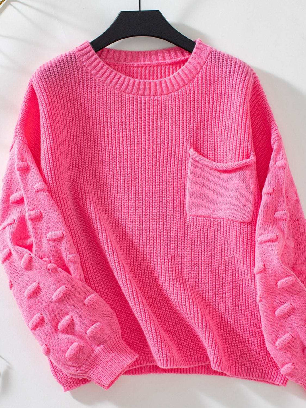 Round Neck Drop Shoulder Sweater - Trendsi - Flyclothing LLC