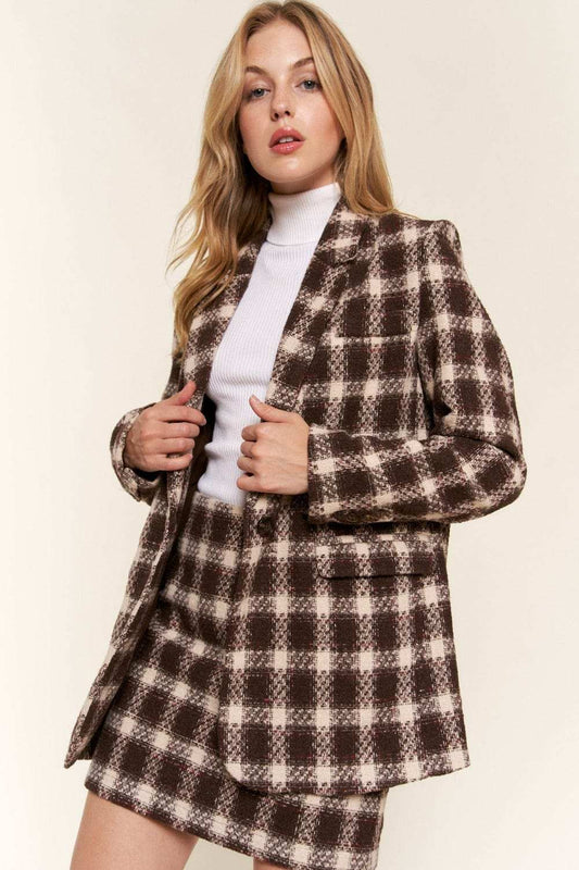 And The Why Full Size Plaid Brushed One Button Blazer - Trendsi - Flyclothing LLC