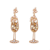 Champagne Glass Rhinestone Dangle Earrings - Trendsi - Flyclothing LLC