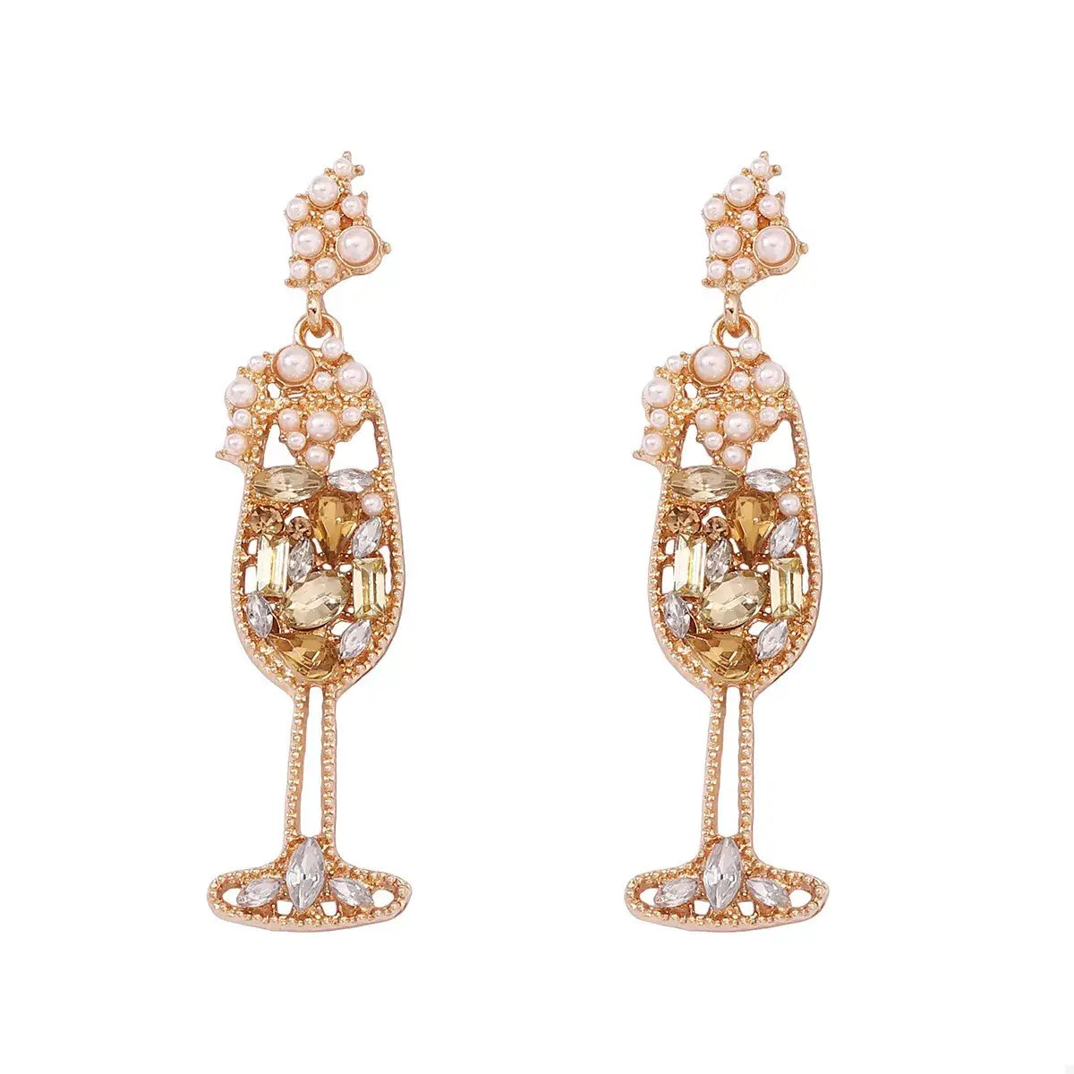 Champagne Glass Rhinestone Dangle Earrings - Trendsi - Flyclothing LLC