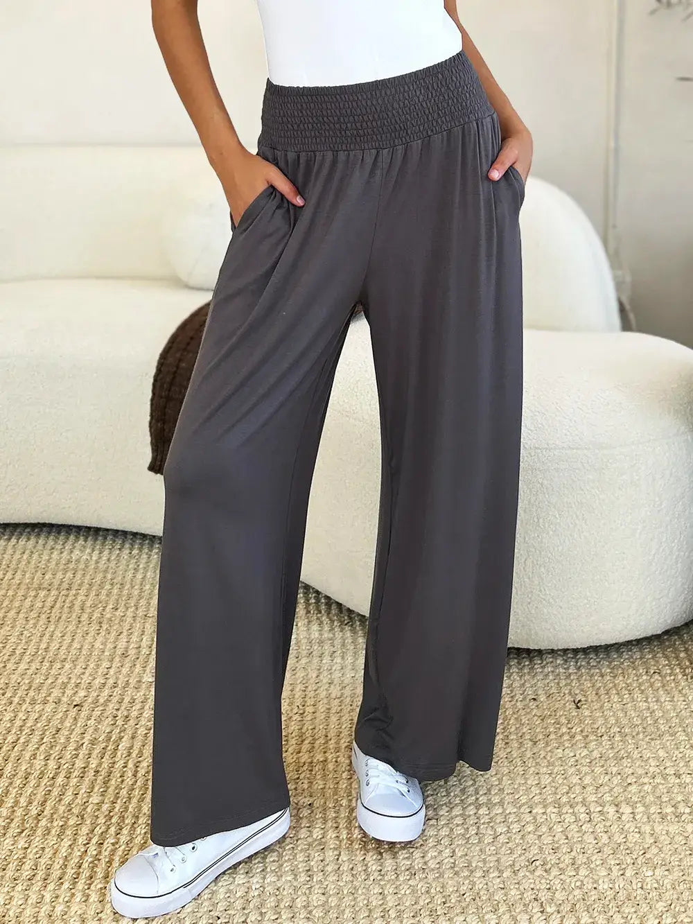 Basic Bae Full Size Smocked Wide Waistband Wide Leg Pants - ShopBasicbae - Flyclothing LLC