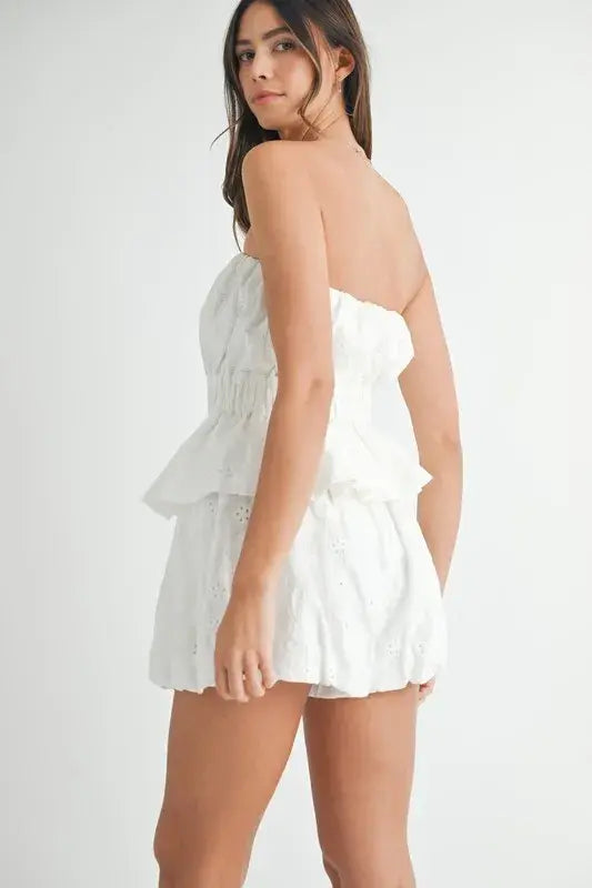 MABLE Floral Eyelet Lace Tube Top and Short Set - Trendsi - Flyclothing LLC
