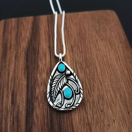 Alloy Artificial Turquoise Teardrop Pendant Necklace - Trendsi