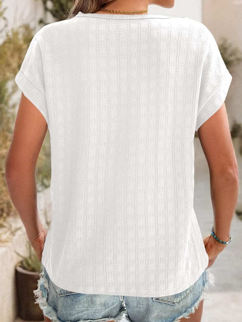 Textured Round Neck Short Sleeve Top - Trendsi - Flyclothing LLC