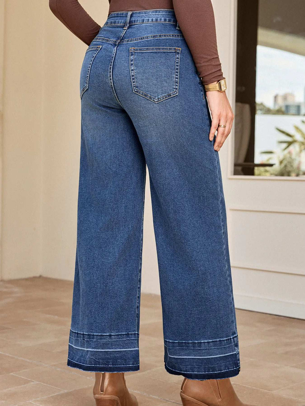 High Waist Wide Leg Washed Jeans - Trendsi - Flyclothing LLC