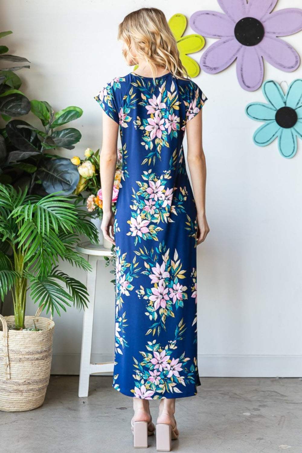 Heimish Full Size Floral Short Sleeve Slit Dress - Trendsi - Flyclothing LLC