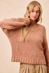 BiBi Chunky Knit Sweater with Flower Detail Sleeves - Trendsi - Flyclothing LLC