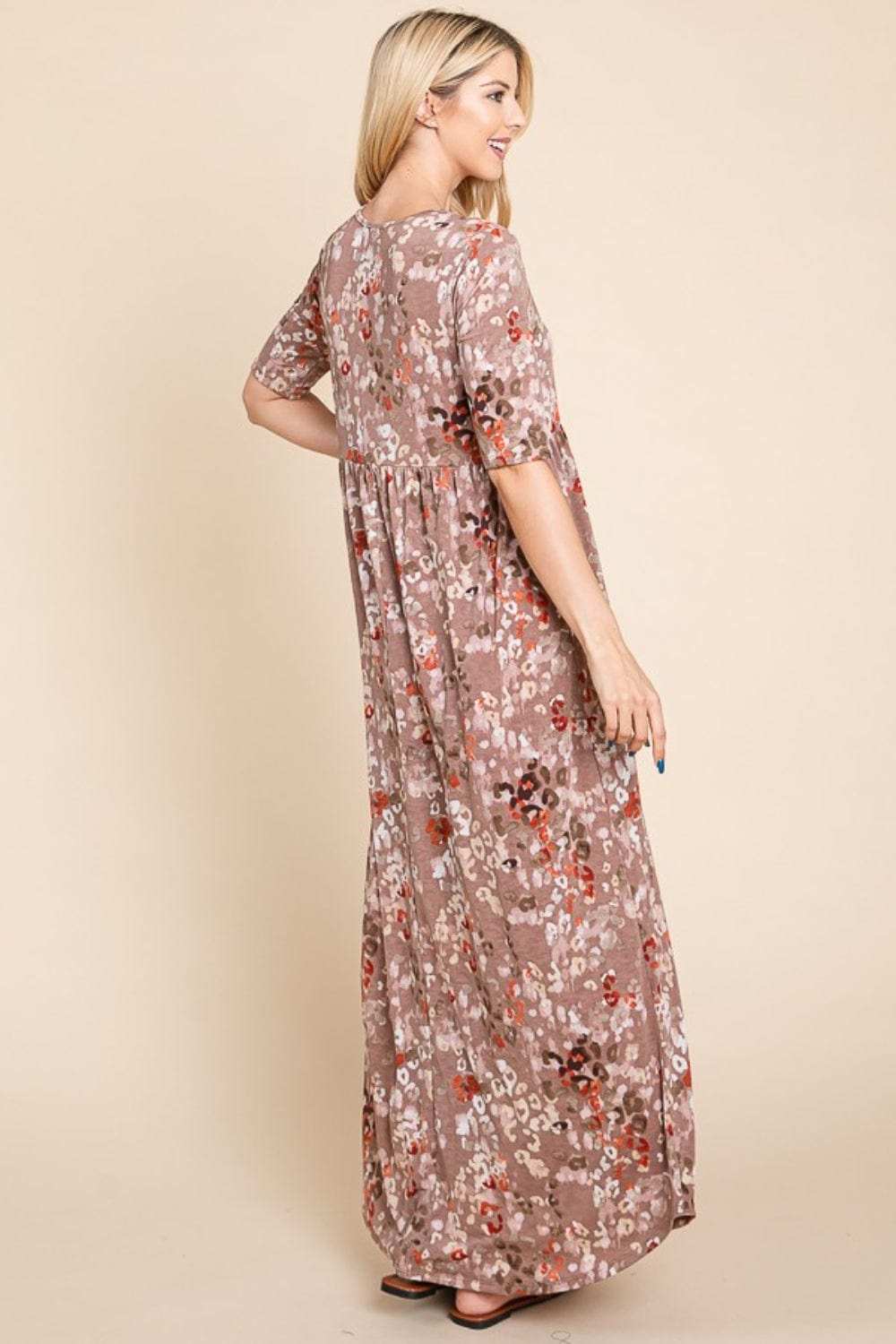 BOMBOM Printed Shirred Maxi Dress - Trendsi - Flyclothing LLC