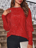 Sequin Boat Neck Long Sleeve Top - Trendsi