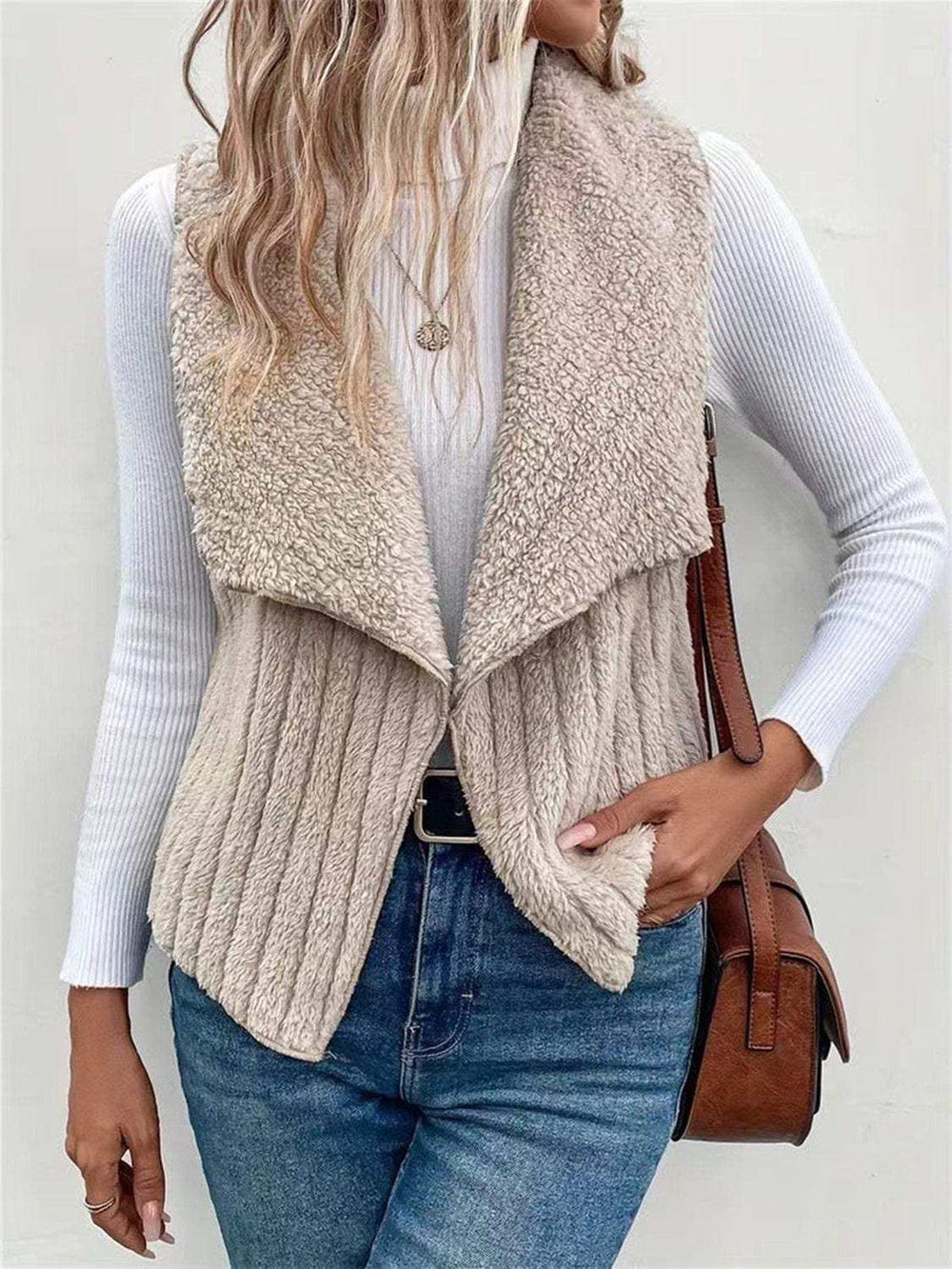 Open Front Fuzzy Vest Coat - Trendsi - Flyclothing LLC