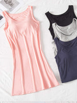 Round Neck Wide Strap Mini Tank Dress with Bra - Trendsi - Flyclothing LLC