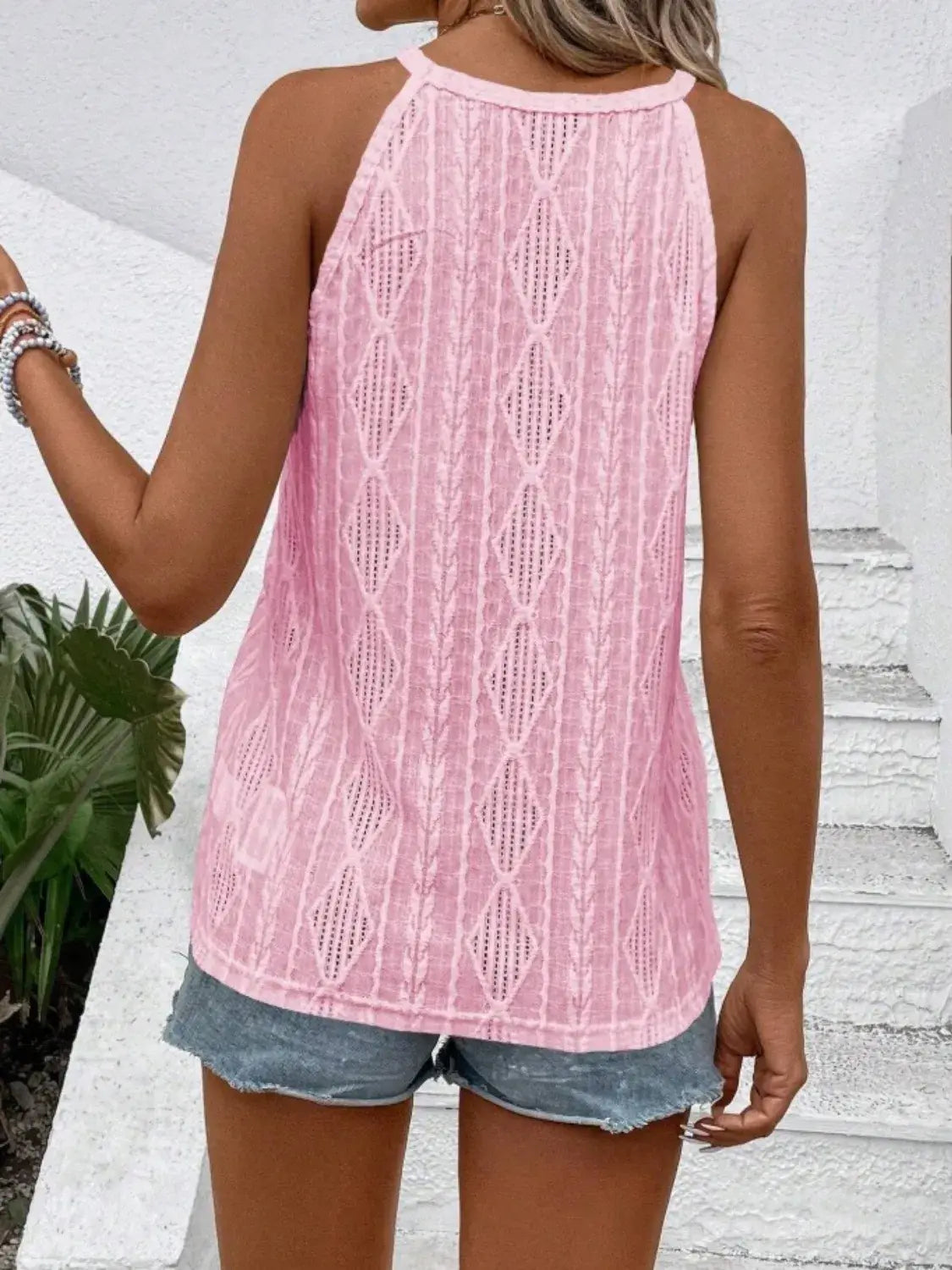 Openwork Grecian Neck Tank - Trendsi - Flyclothing LLC