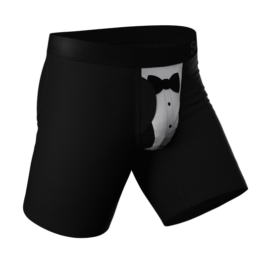 The 009 | Black Tuxedo Long Leg Ball Hammock® Pouch Underwear With Fly - Shinesty