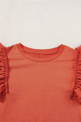 Ruffled Round Neck Cap Sleeve Blouse - Trendsi - Flyclothing LLC
