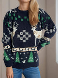 Christmas Element Round Neck Long Sleeve Sweater - Trendsi - Flyclothing LLC