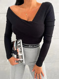 Asymmetrical Single Shoulder Long Sleeve T-Shirt - Trendsi