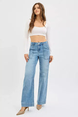 RISEN Full Size High Rise Straight Leg Jeans with Front Pockets Plus Size - Trendsi - Flyclothing LLC