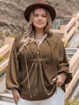 Plus Size Tie Neck Long Sleeve Blouse - Trendsi - Flyclothing LLC
