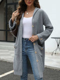 Pocketed Button Up Long Sleeve Hooded Cardigan - Trendsi - Flyclothing LLC