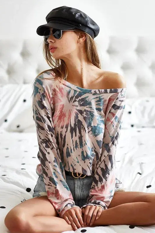 BiBi Tie Dye Terry Knit Terry Top - Trendsi - Flyclothing LLC