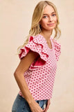 BiBi Heart Patterned Knit Ruffled Sleeves Top - Trendsi - Flyclothing LLC