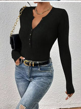 Ribbed Knit Button Front Knit Top - Trendsi - Flyclothing LLC