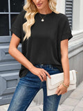 Lovelet Round Neck Short Sleeve Rib T-Shirt - Trendsi - Flyclothing LLC