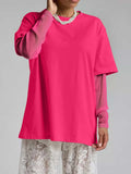 Faux Layered Round Neck Mesh Sleeve Top - Trendsi - Flyclothing LLC