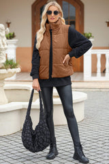 Pocketed Zip Up Turtleneck Vest Coat - Trendsi - Flyclothing LLC