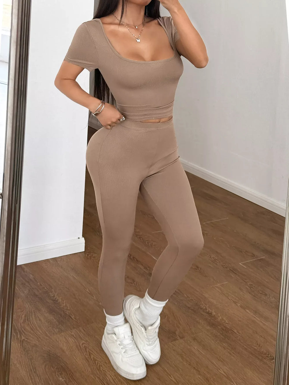Short Sleeve Top and Leggings Set - Trendsi - Flyclothing LLC