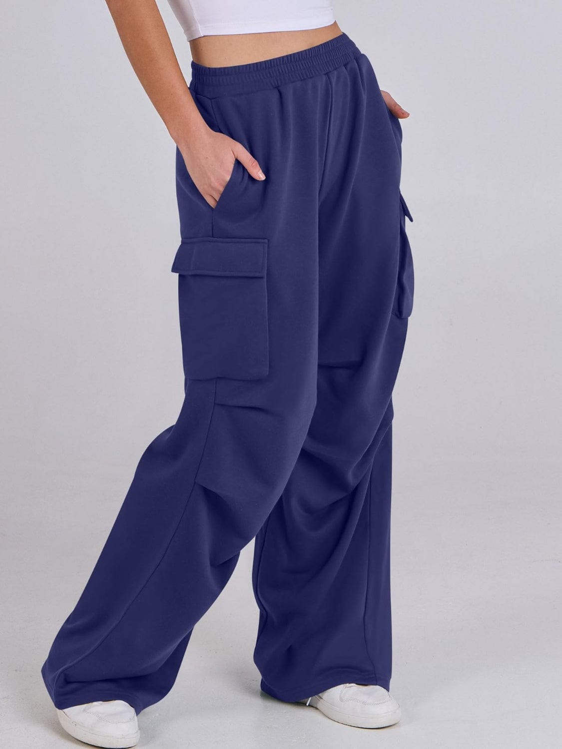 Elastic Waist Wide Leg Pants with Pockets - Trendsi