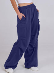 Elastic Waist Wide Leg Pants with Pockets - Trendsi