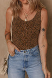 Leopard Scoop Neck Wide Strap Bodysuit - Trendsi