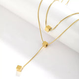 18K Gold-Plated Double Layered Geometric Necklace - Trendsi - Flyclothing LLC