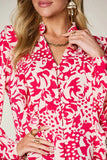 Double Take Full Size Printed Ruffle Trim Balloon Sleeve Shirt - Trendsi - Flyclothing LLC