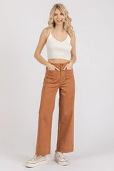 Mittoshop Twill Patch Pocket High Rise Wide Leg Pants - Trendsi - Flyclothing LLC