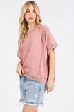 Mittoshop Mineral Wash French Terry Crew Neck Casual Top - Trendsi