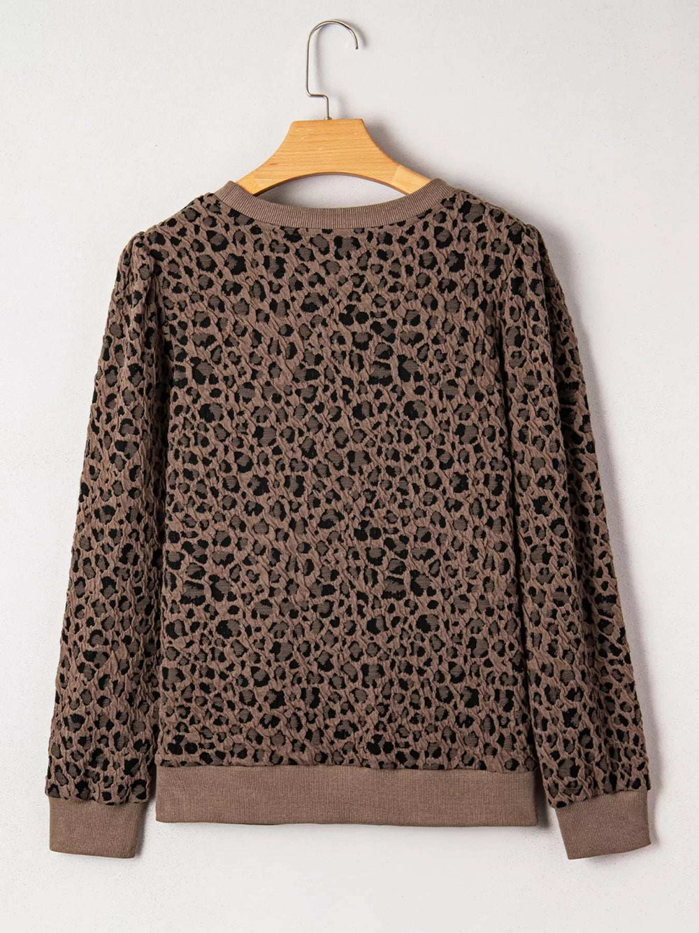 Ribbed Trim Leopard Print Long Sleeve Top - Trendsi - Flyclothing LLC