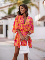 Layered Printed Surplice Mini Dress - Trendsi - Flyclothing LLC