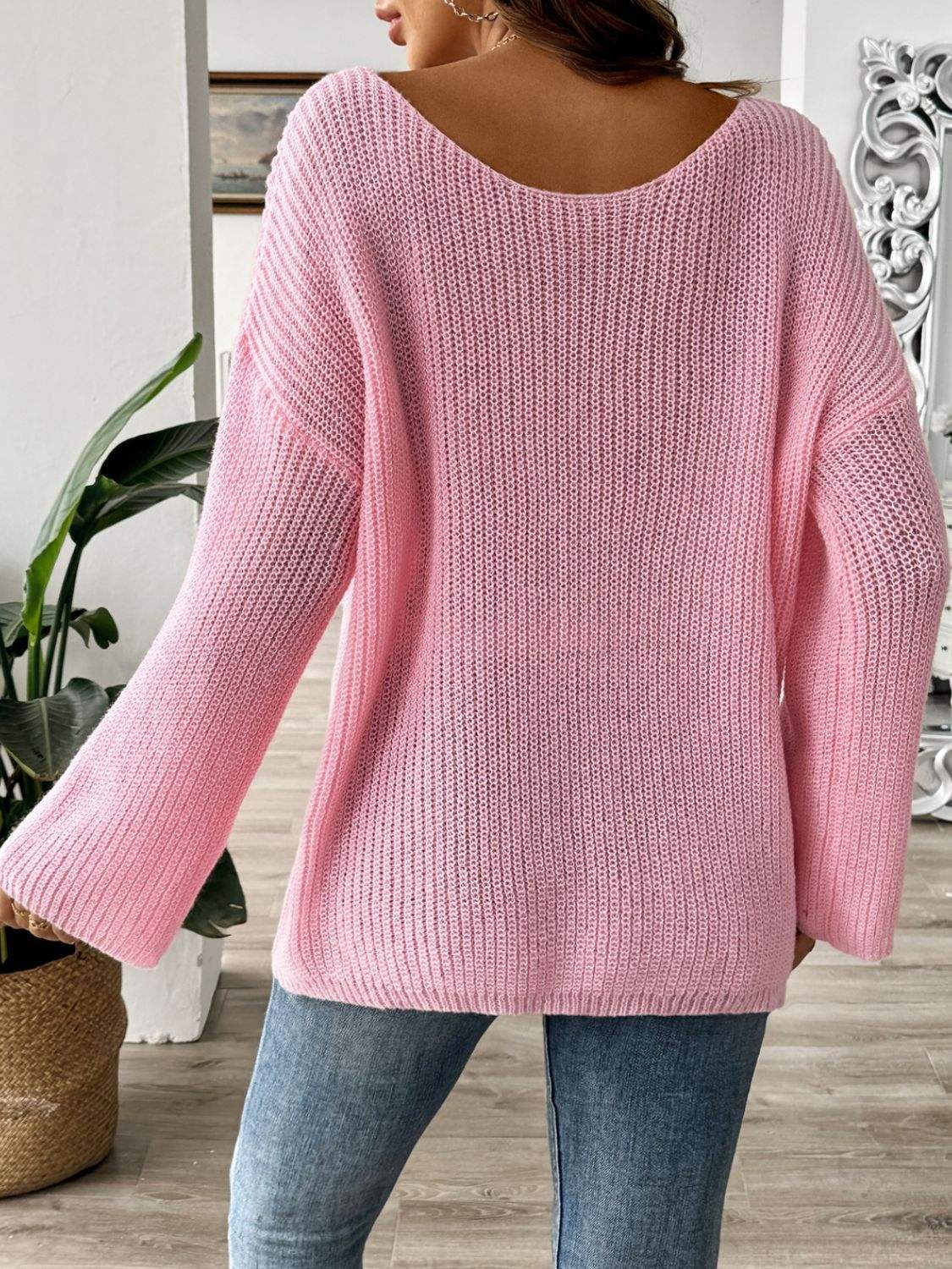 Round Neck Long Sleeve Sweater - Trendsi - Flyclothing LLC