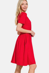 Zenana Surplice Short Sleeve Brushed DTY Dress - Trendsi - Flyclothing LLC