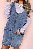 U Neck Patched Pocket Denim Overalls - Trendsi