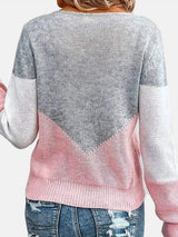 Openwork Contrast Round Neck Long Sleeve Knit Top - Trendsi - Flyclothing LLC