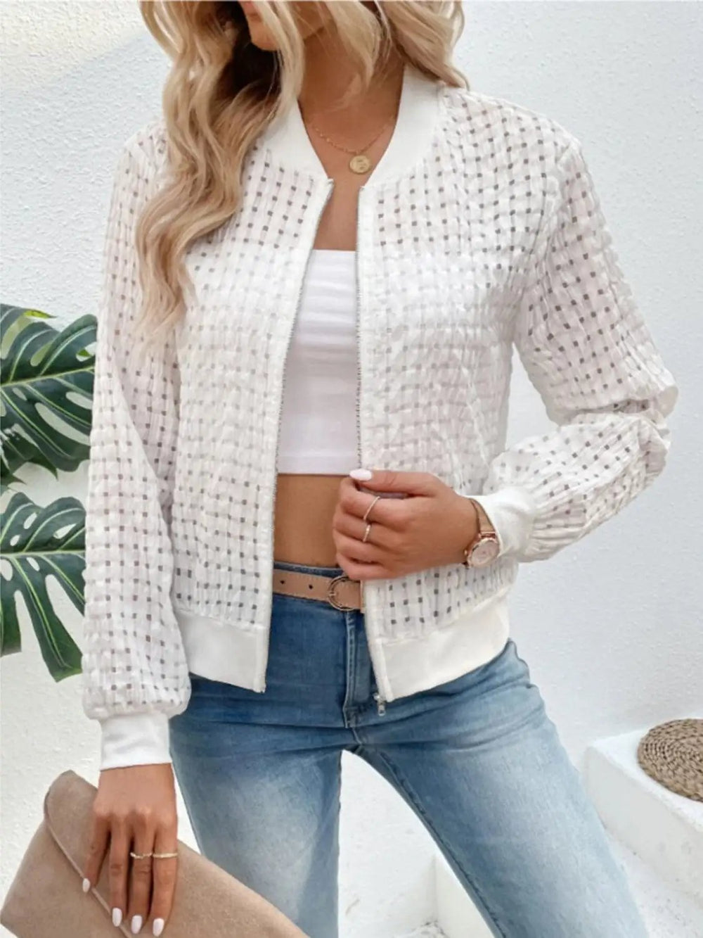 Zip Up Long Sleeve Jacket - Trendsi