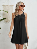 Eyelet Grecian Neck Mini Dress - Trendsi