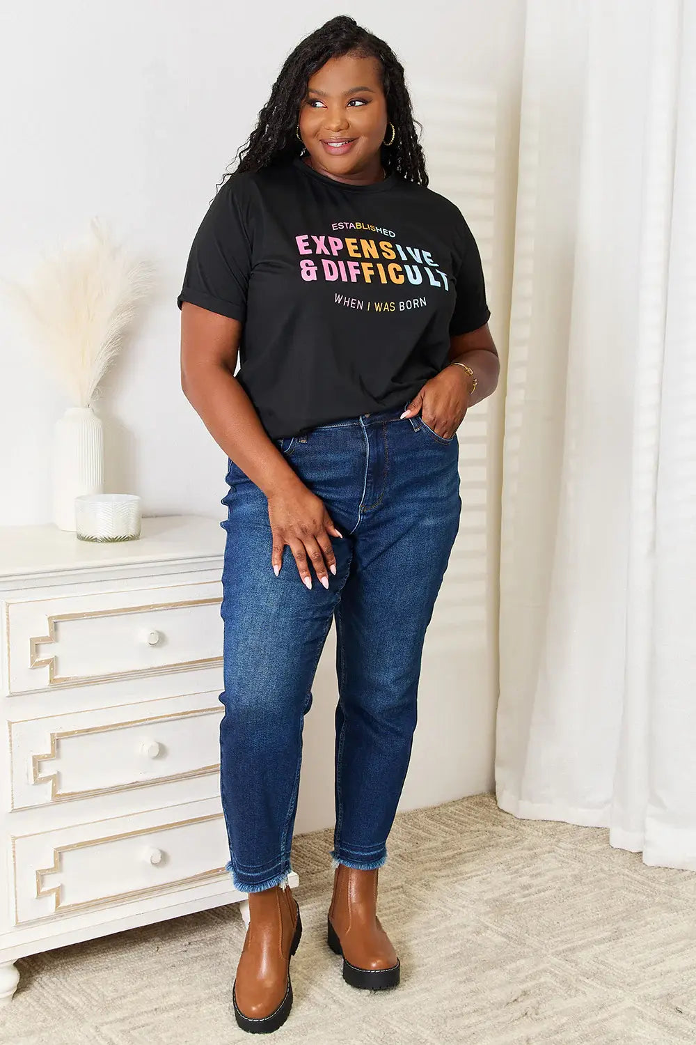 Simply Love Slogan Graphic Cuffed Sleeve T-Shirt - Trendsi - Flyclothing LLC