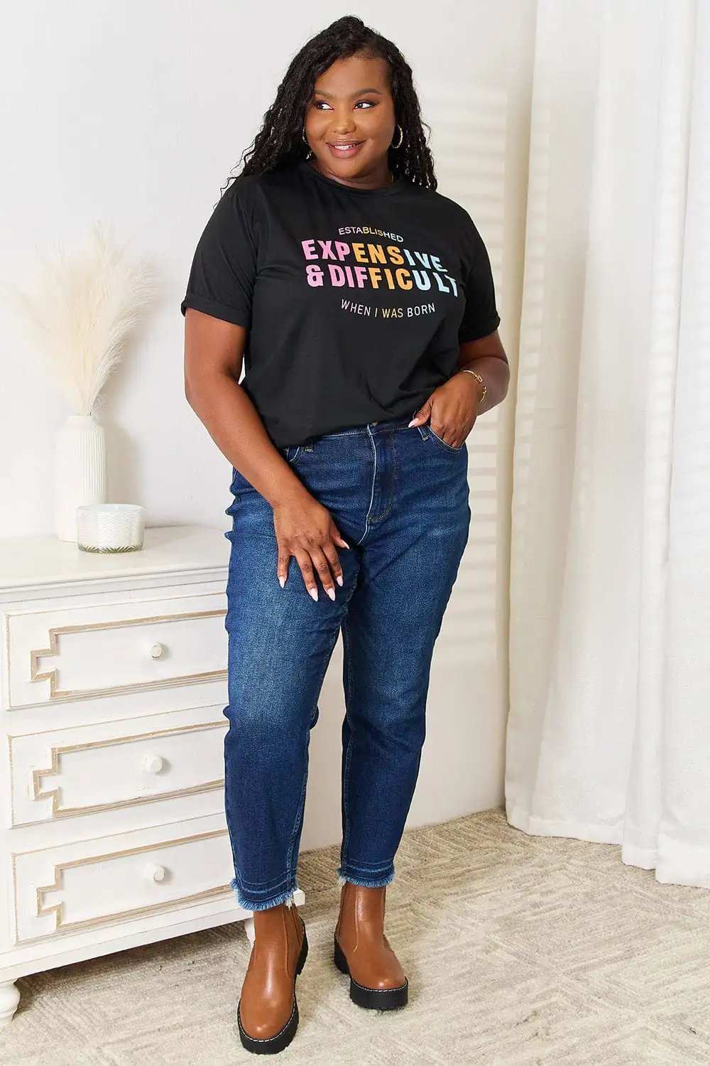 Simply Love Slogan Graphic Cuffed Sleeve T-Shirt - Trendsi - Flyclothing LLC